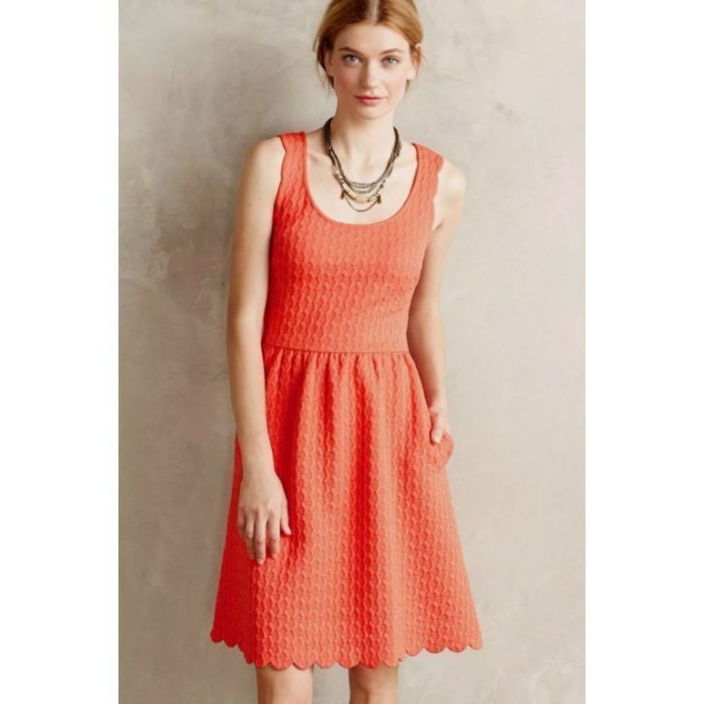 Anthropologie Maeve Coral Caye‎ Scalloped Dress Womens Size XS NWT Sleeveless